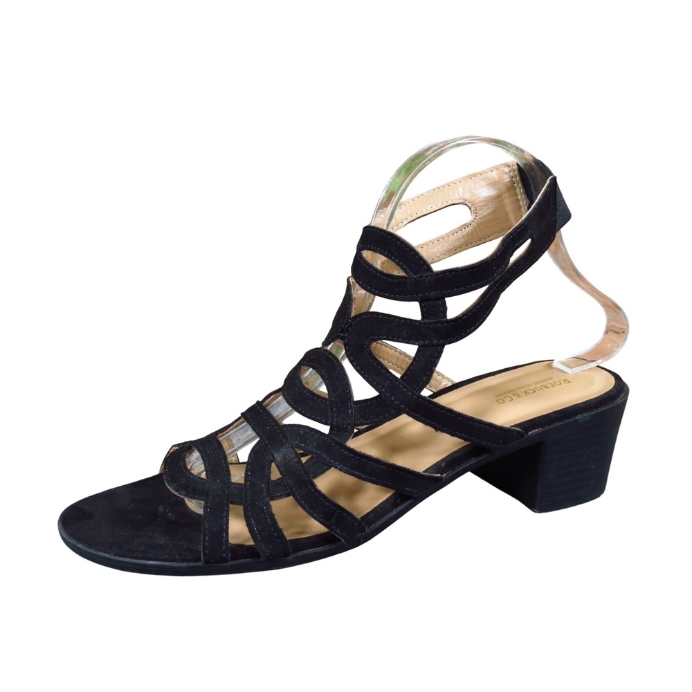 Roebuck & Co. Westlyn Womens Caged Block Heel Sandals 8.5 Dressy Black Fabric